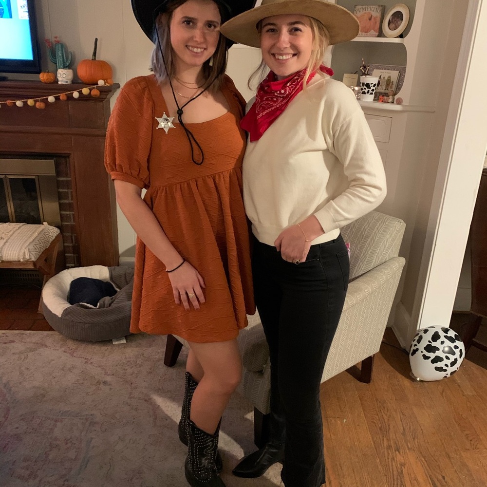 Free People Rust Orange Puff Sleeve Dress